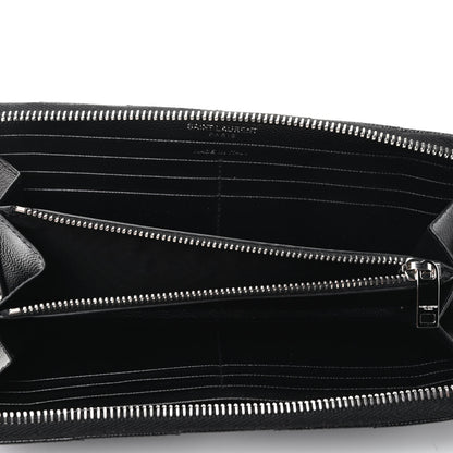Saint Laurent Grain De Poudre Matelasse Chevron Monogram Zip Around Wallet Black 4 of 4