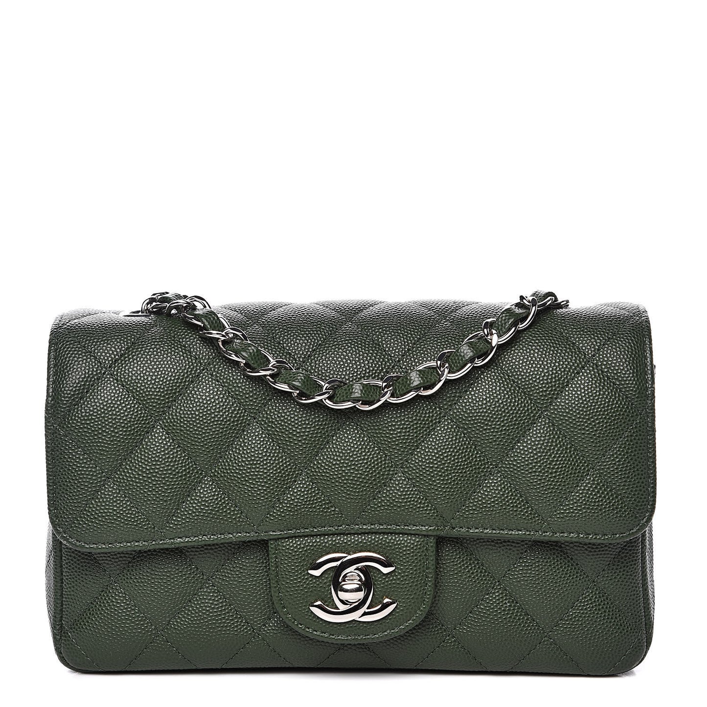 Caviar Quilted Mini Rectangular Flap Green