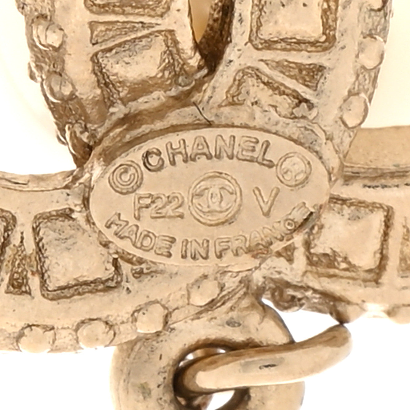 Chanel Crystal Pearl CC Drop Earrings Light Gold 4 of 4
