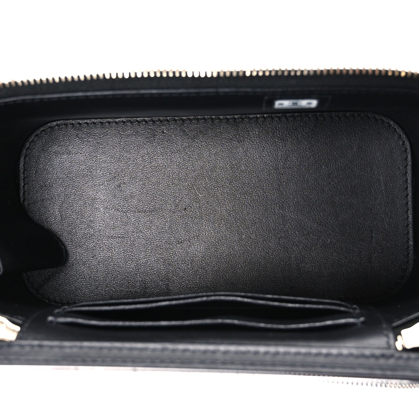 Lambskin Quilted Trendy Small Top Handle Vanity Case With Chain Black