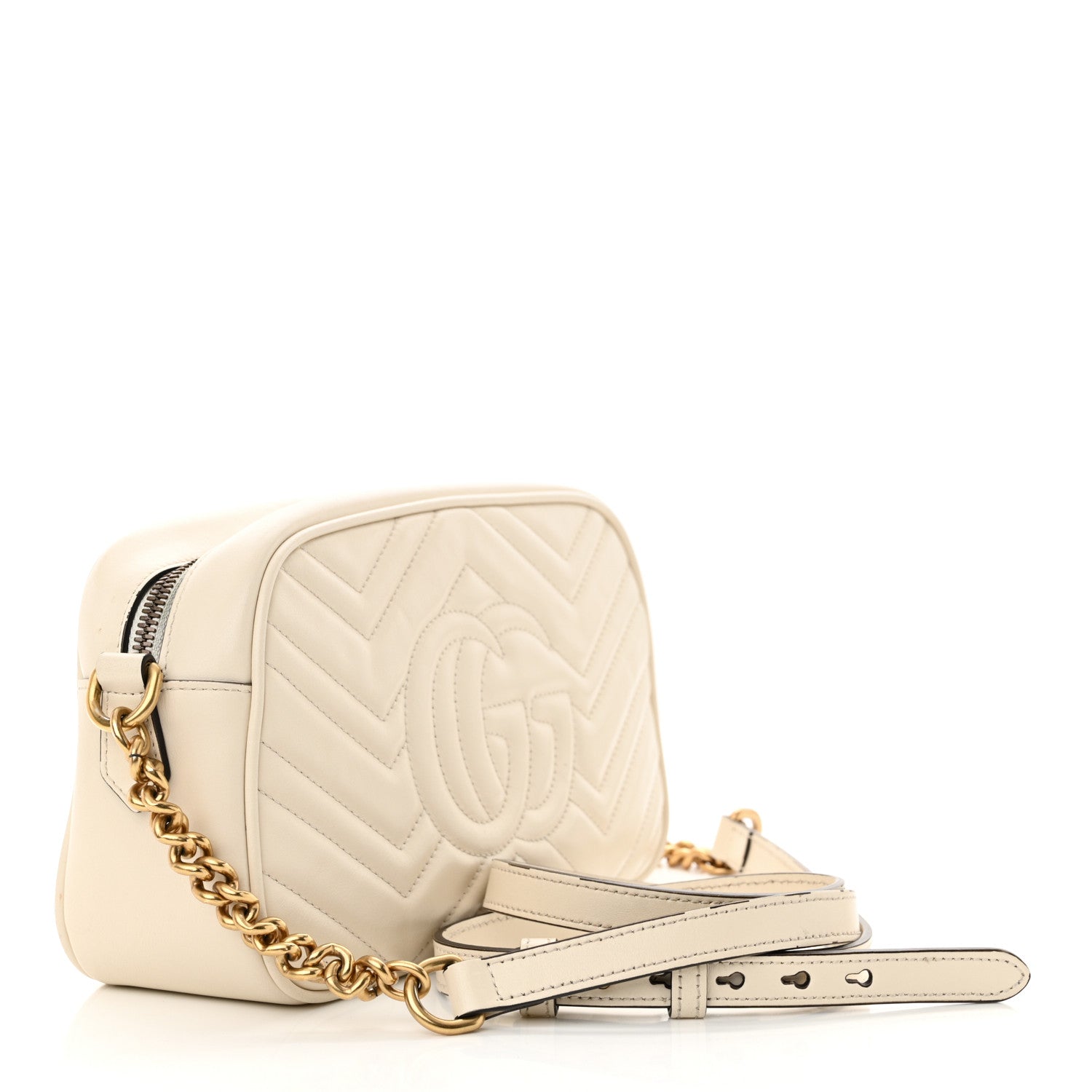 Gucci Calfskin Matelasse Small GG Marmont Chain Shoulder Bag White 3 of 12