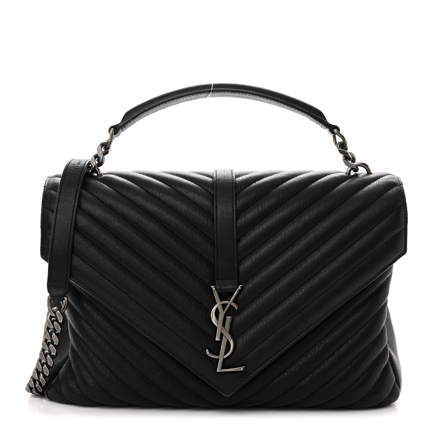 Sheepskin Matelasse Chevron Monogram Large College Satchel Black