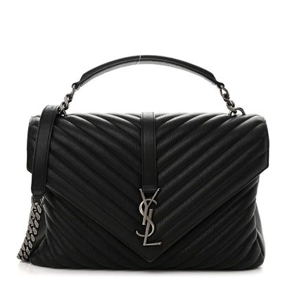 Saint Laurent Sheepskin Matelasse Chevron Monogram Large College Satchel Black 1 of 10