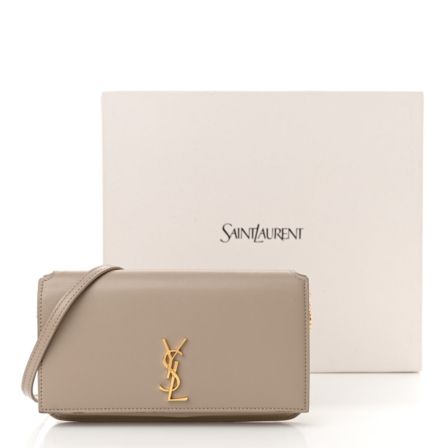 Smooth Calfskin Monogram Phone Holder Crossbody Dark Beige