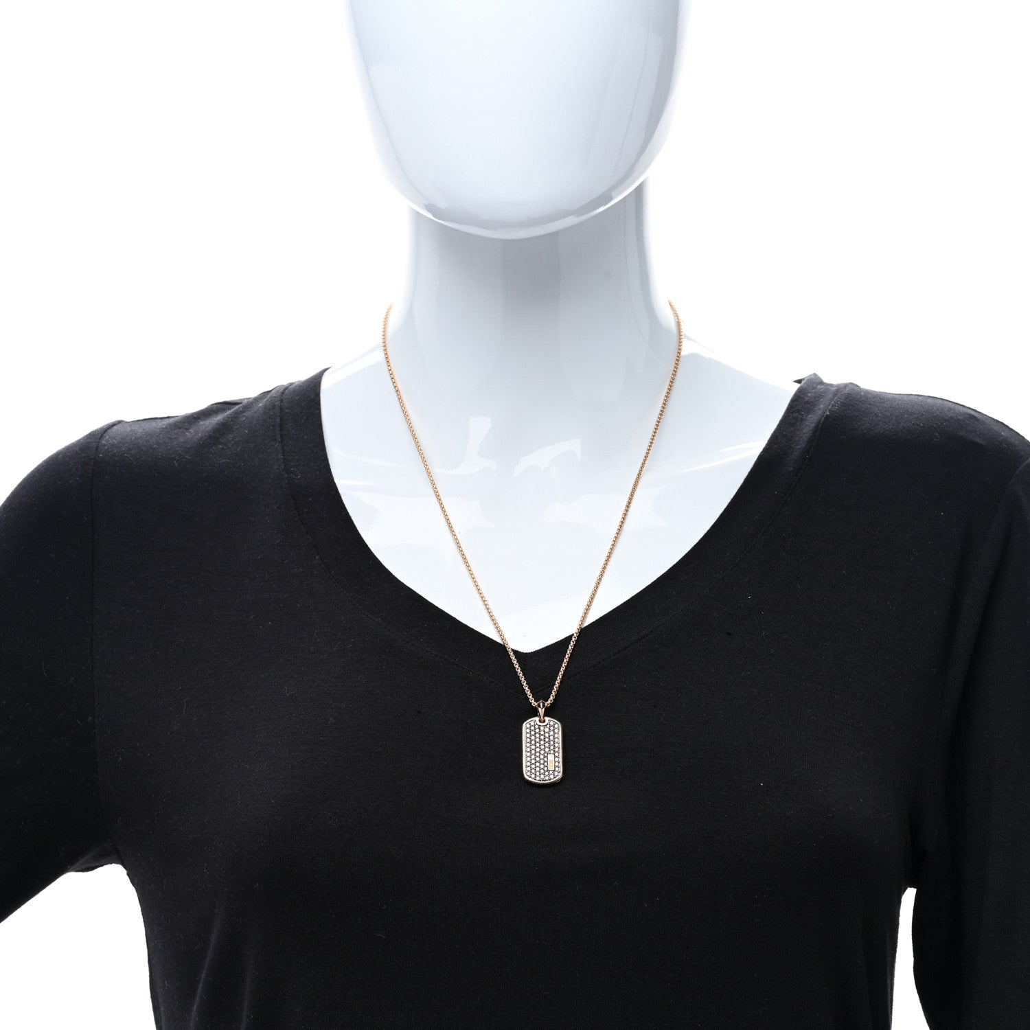 David Yurman 18K Rose Gold Cognac Diamond Dog Tag Pave Pendant Necklace 3 of 6