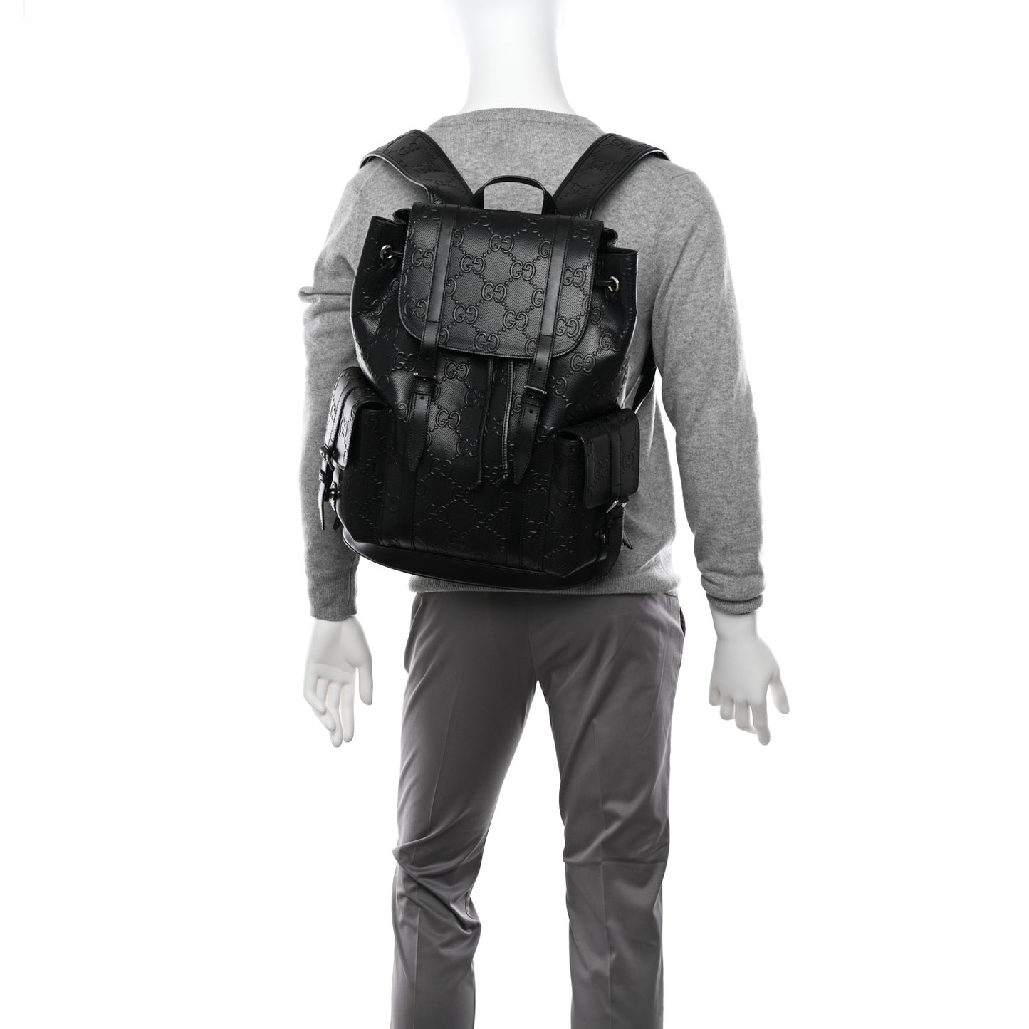 Calfskin GG Tennis Embossed Double Buckle Backpack Black