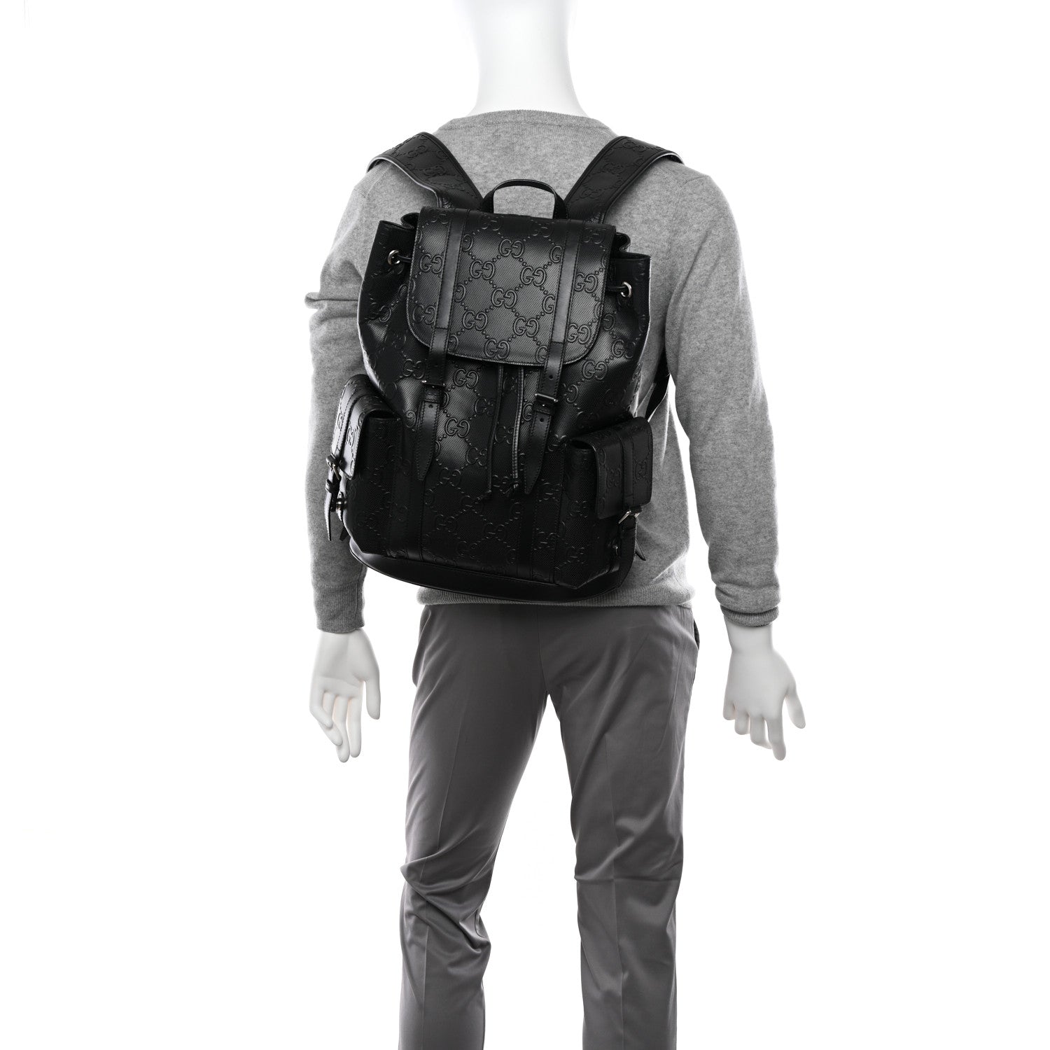 Gucci Calfskin GG Tennis Embossed Double Buckle Backpack Black 2 of 10