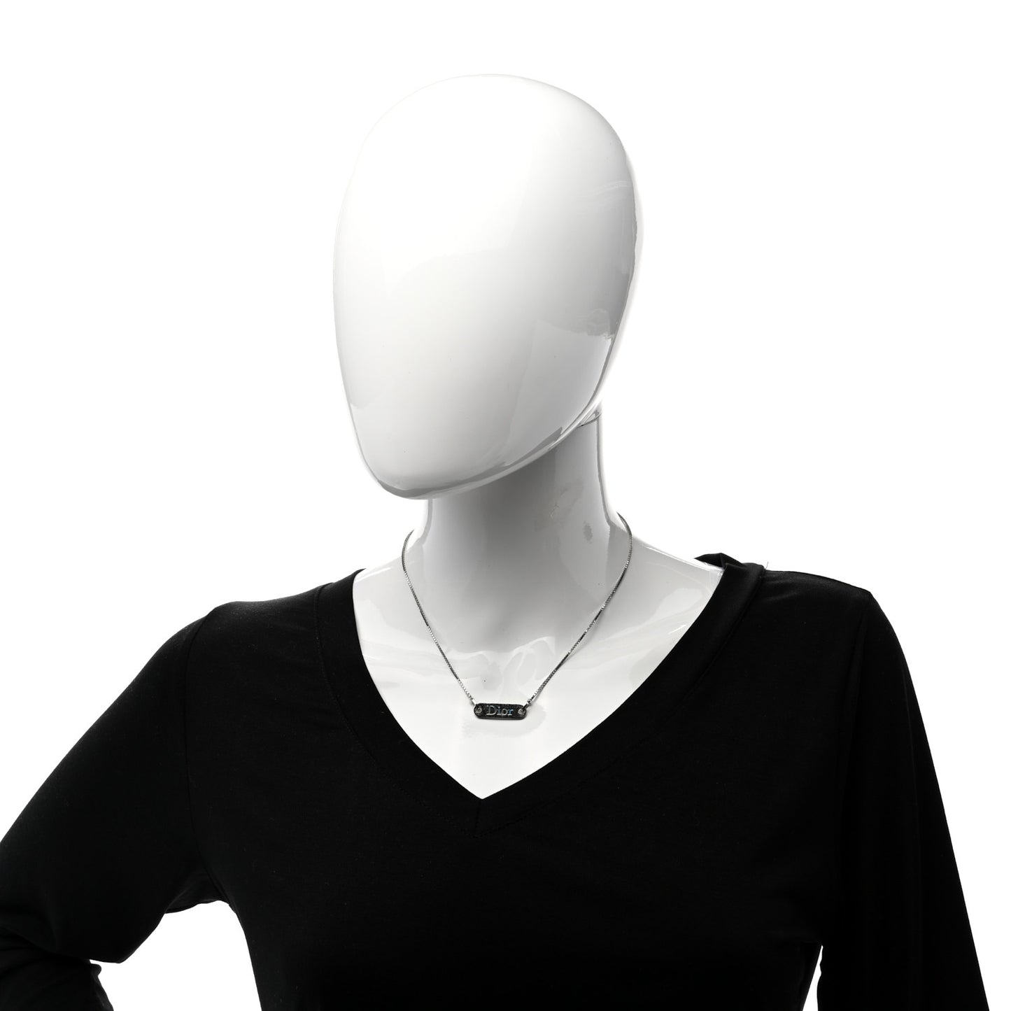 Enamel Logo Tag Short Necklace Silver