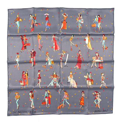 Hermes Silk Ex-Libris Les Parisiennes Scarf 70 Gris Cendre Corail Orange 1 of 4