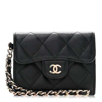 Chanel Caviar Quilted Flap Card Holder Chain Wristlet Black 1 of 10