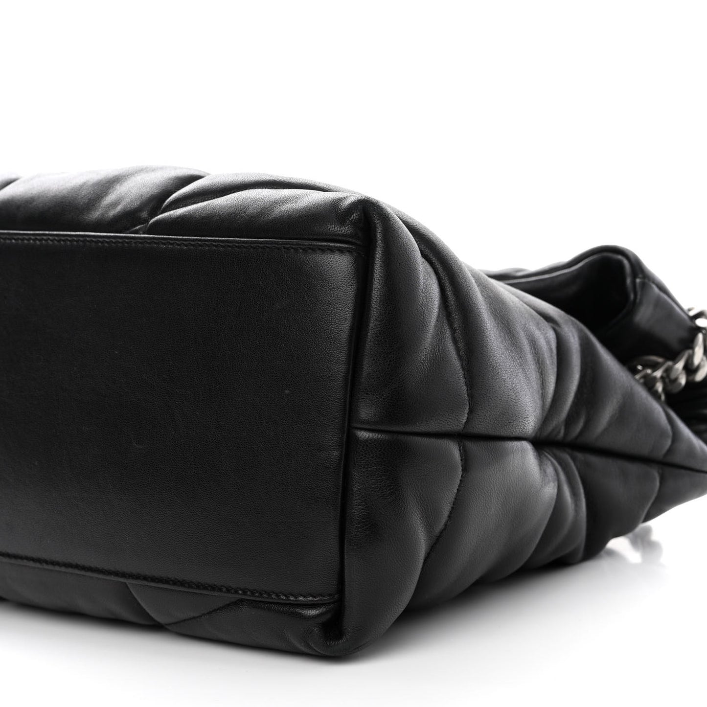Lambskin Quilted Medium Loulou Puffer Monogram Chain Satchel Black
