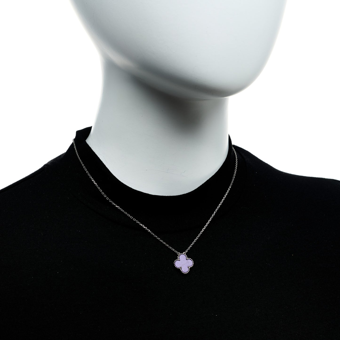 18K White Gold Sugilite Vintage Alhambra Pendant Necklace