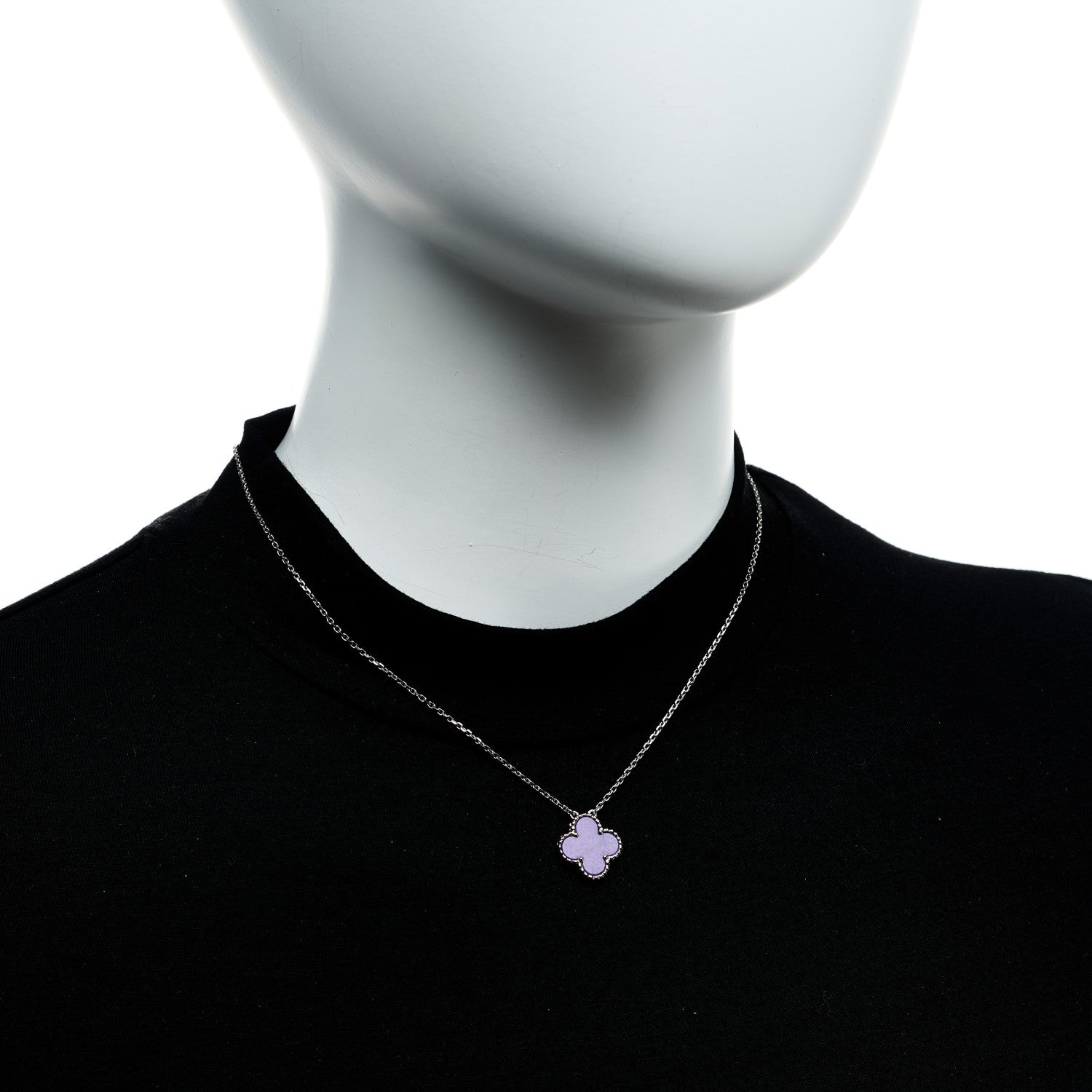 Van Cleef & Arpels 18K White Gold Sugilite Vintage Alhambra Pendant Necklace 2 of 5