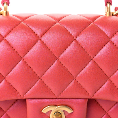Chanel Iridescent Lambskin Quilted Mini Top Handle Rectangular Flap Red 8 of 10