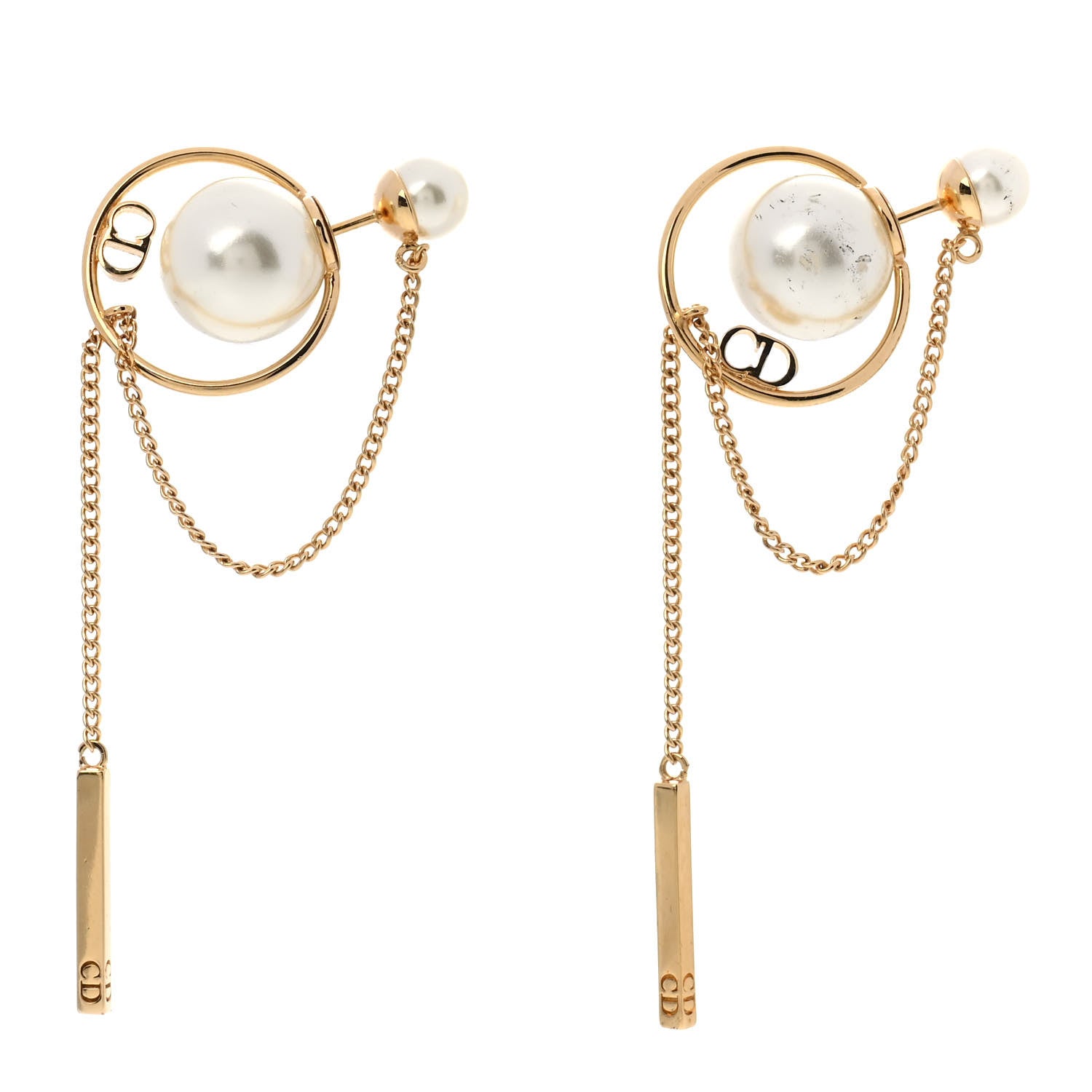 Christian Dior Pearl Tribales Dangle Chain Earrings Gold 1 of 6