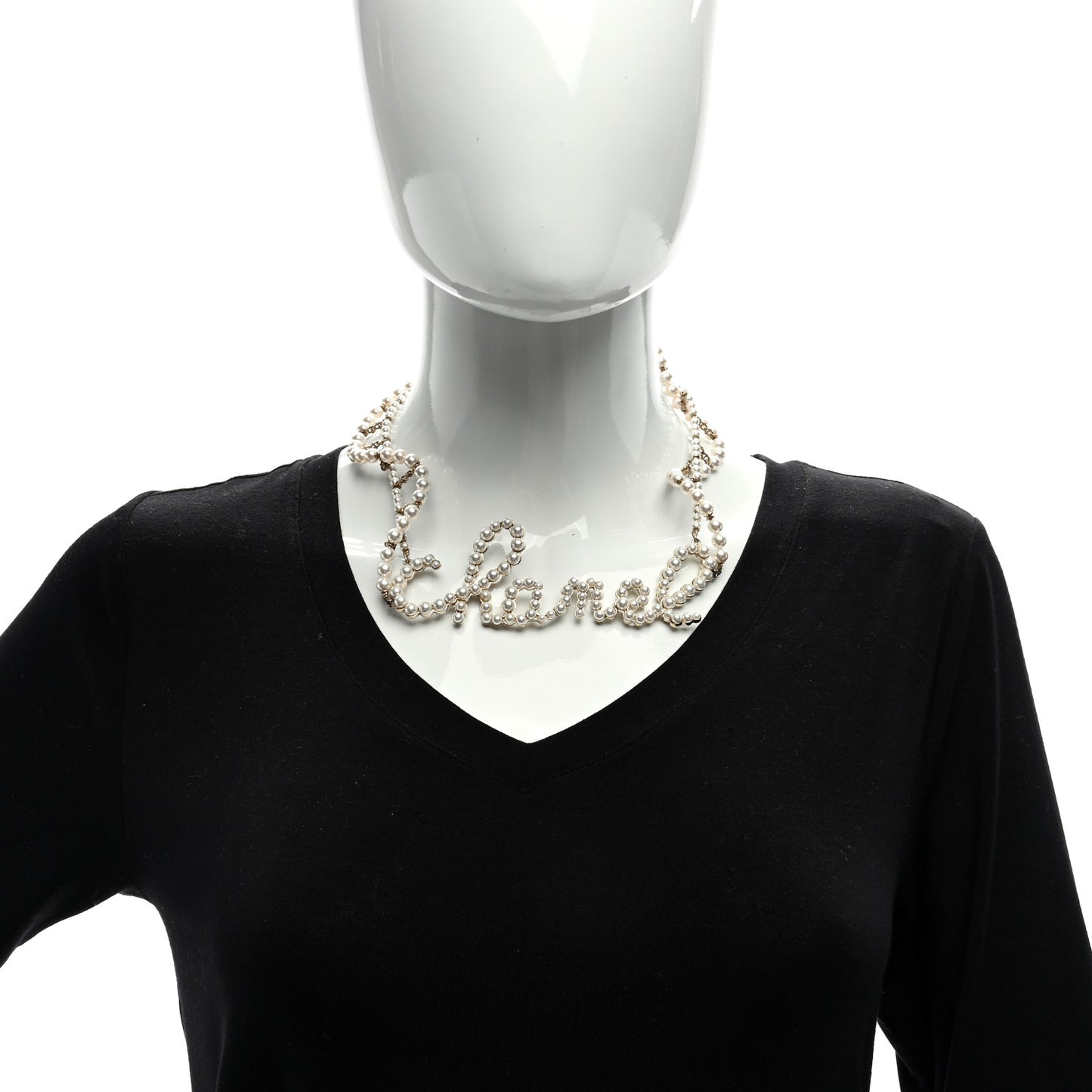 Metal Glass Swirling Pearls Necklace Gold