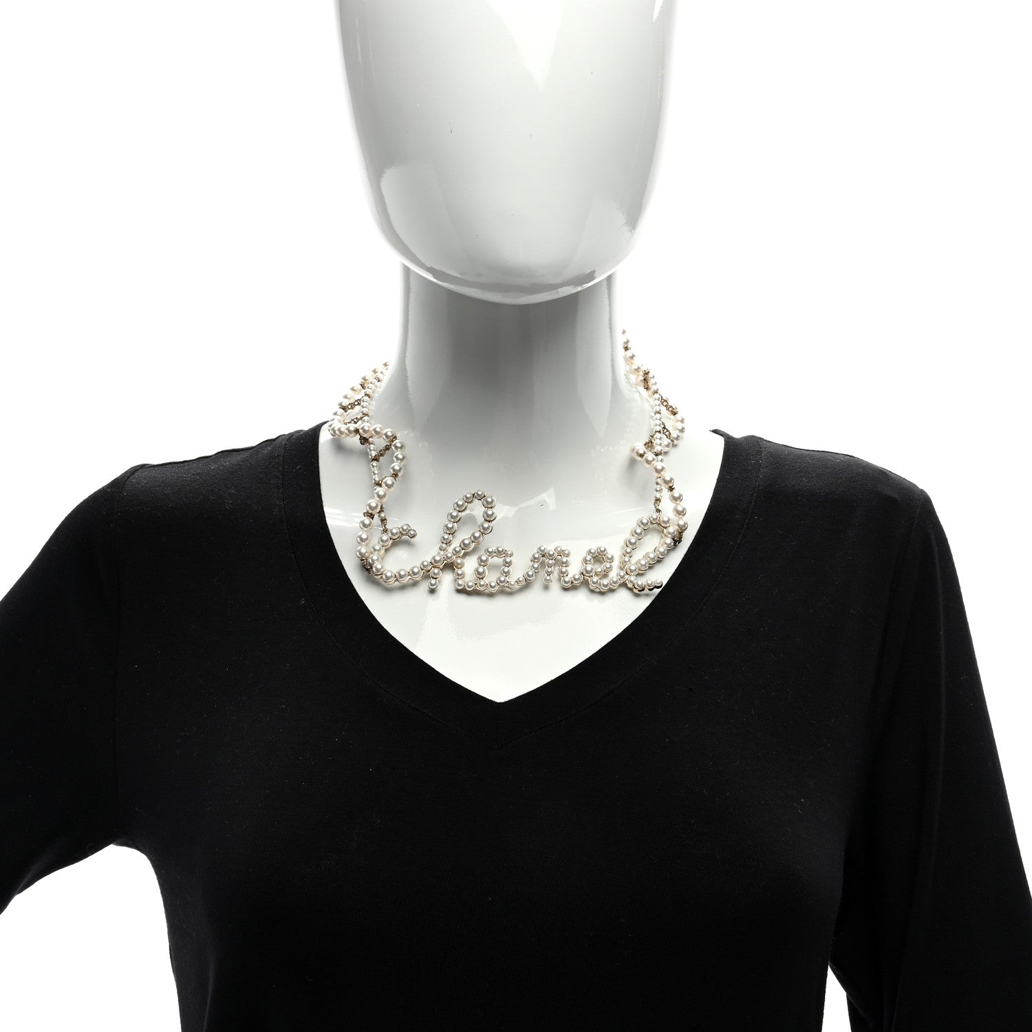 Chanel Metal Glass Swirling Pearls Necklace Gold 2 of 4