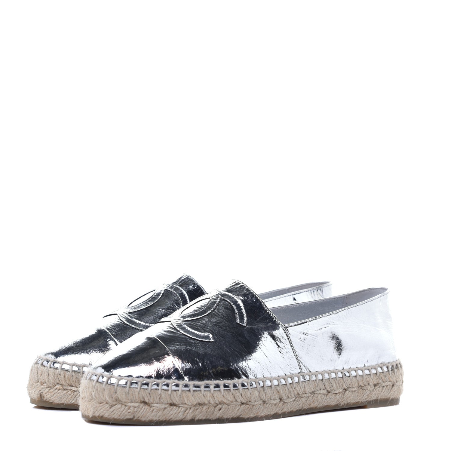Chanel Laminated Goatskin CC Espadrilles 38 Silver 3 of 10