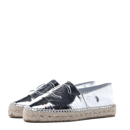 Chanel Laminated Goatskin CC Espadrilles 38 Silver 3 of 10