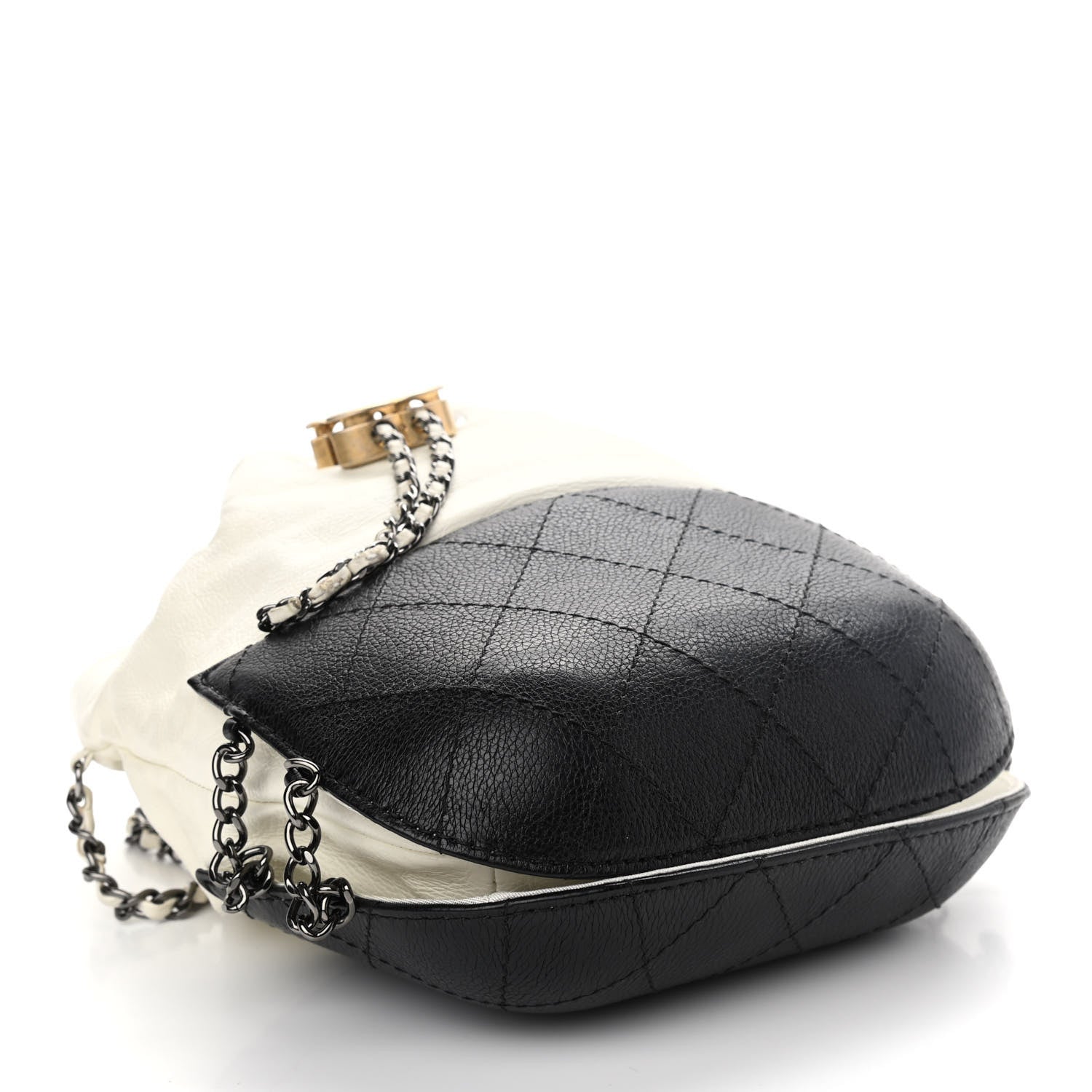 Chanel Aged Calfskin Quilted Small Gabrielle Bucket White Black 4 of 9