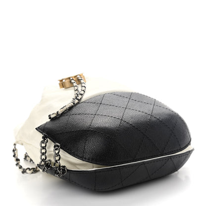 Chanel Aged Calfskin Quilted Small Gabrielle Bucket White Black 4 of 9