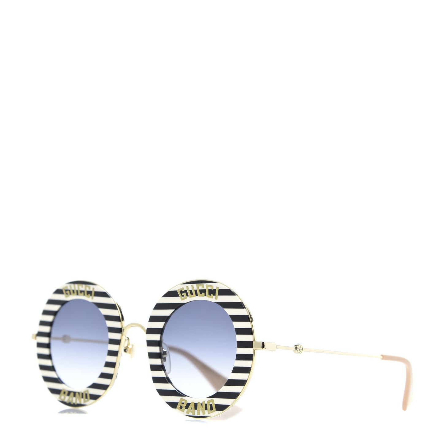 Metal Acetate Striped Gucci Band Round Frame Sunglasses GG0113S Black White