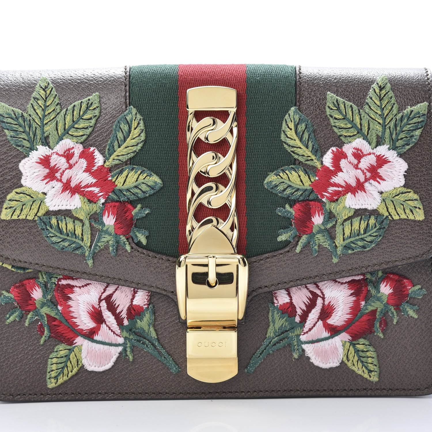 Gucci Calfskin Embroidered Sylvie Belt Bag Brown 8 of 10