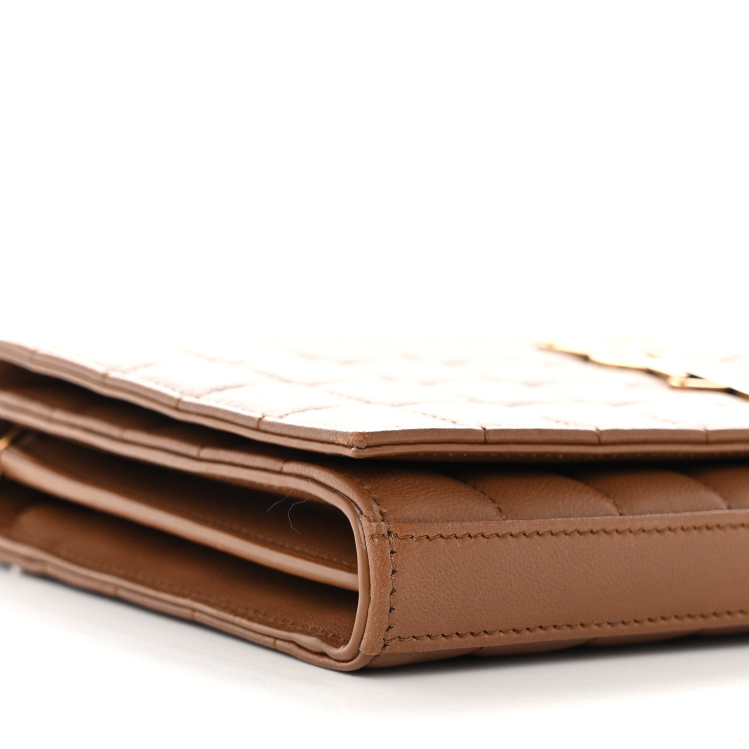 Saint Laurent Lambskin Carre Quilted Cassandre Chain Wallet Brown 8 of 13