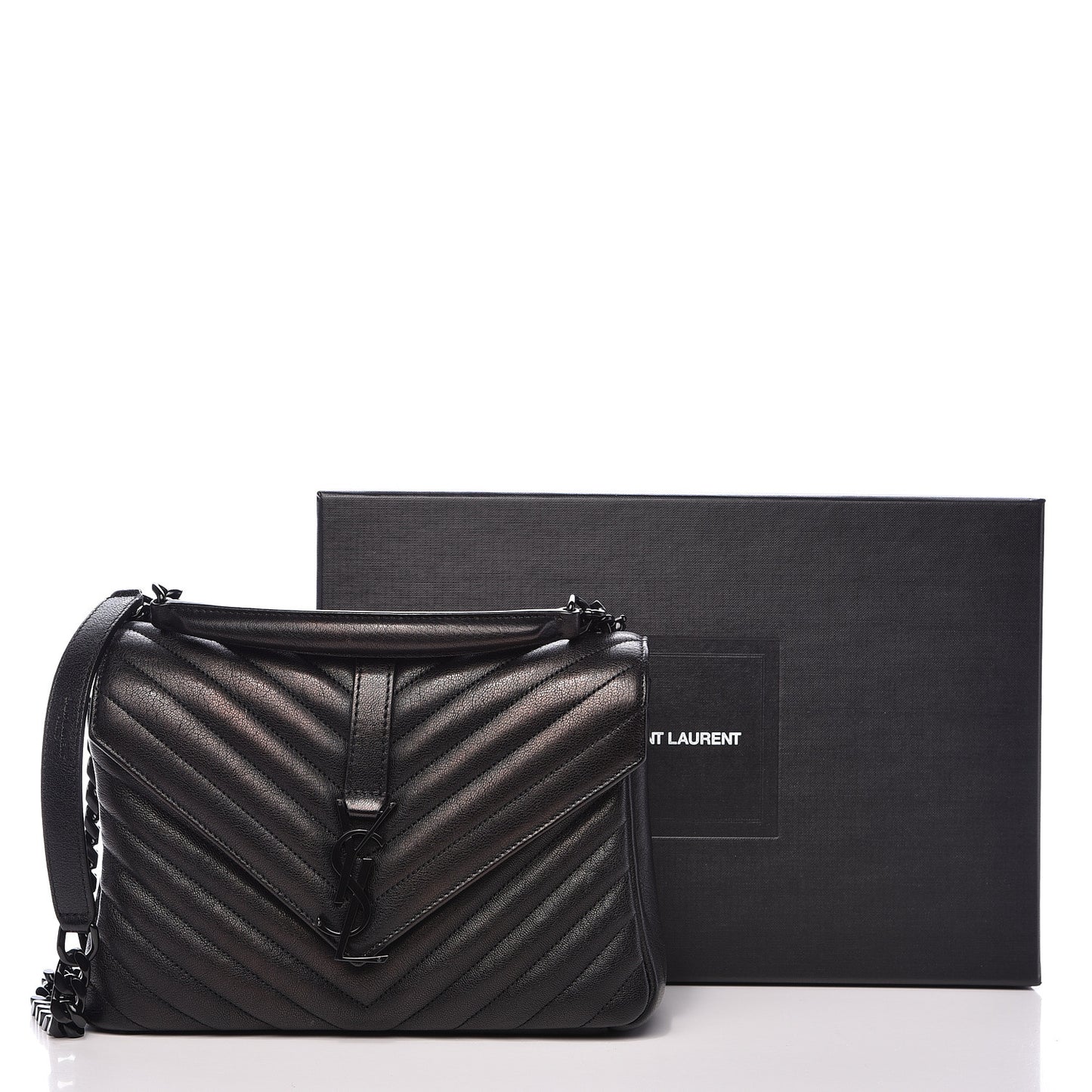 Sheepskin Matelasse Chevron Monogram Medium College Bag Black