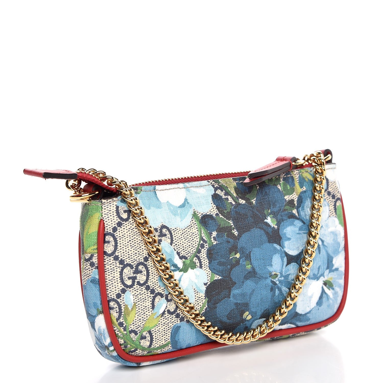 Gucci GG Supreme Monogram Blooms Mini Chain Bag Beige Blue Navy Hibiscus Red 3 of 8