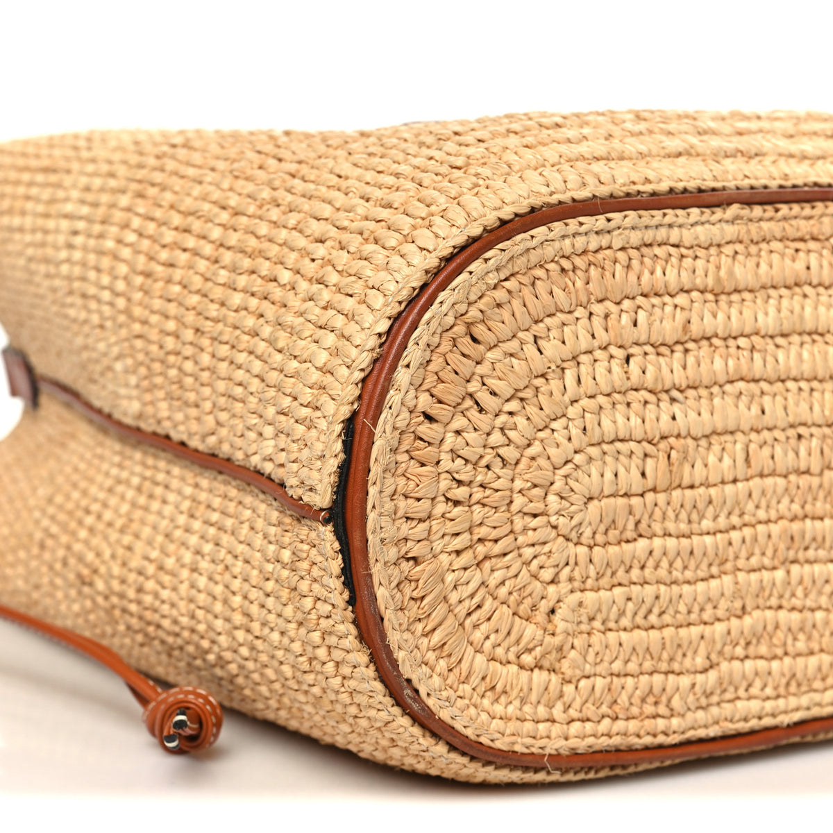 Celine Raffia Calfskin Triomphe Drawstring Bucket Natural Tan 9 of 11