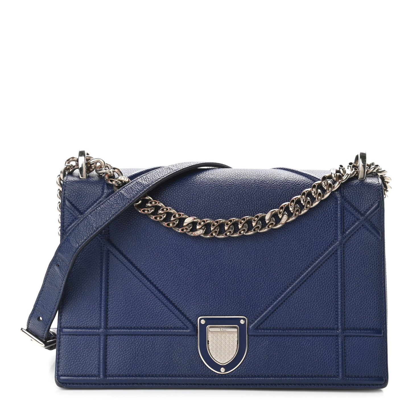 Grained Calfskin Medium Diorama Flap Bag Blue
