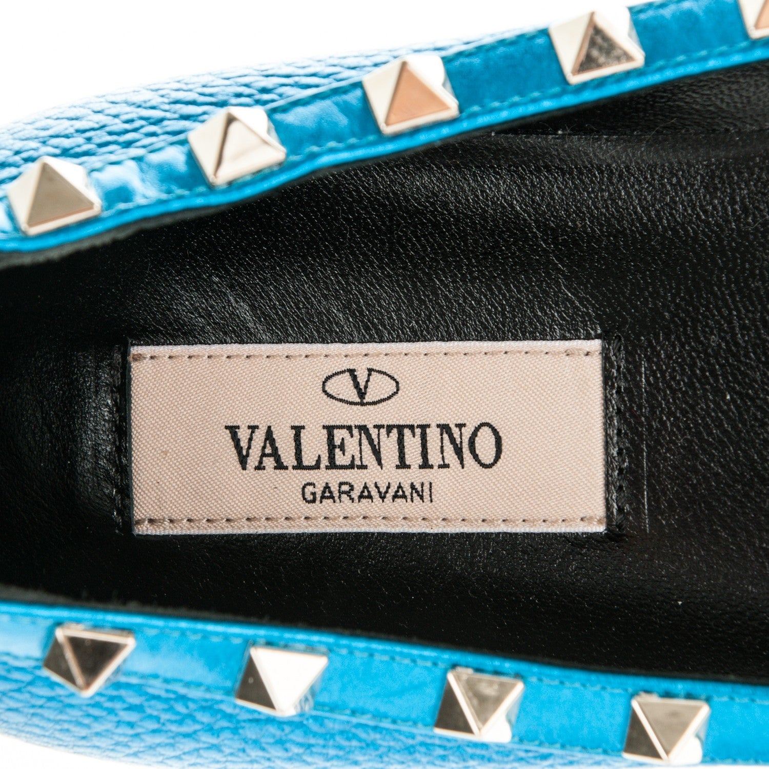 Valentino Garavani Metallic Pebbled Calfskin Rockstud Ballerina Flats 40 Light Blue 7 of 7