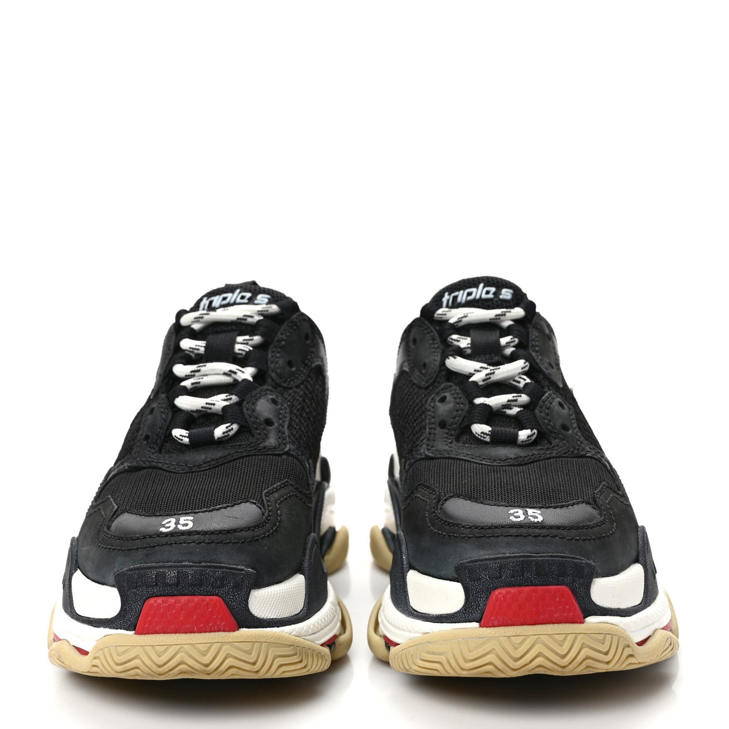 Fabric Mesh Washed Effect Womens Triple S Sneakers 35 Black Red