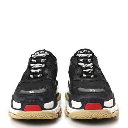Balenciaga Fabric Mesh Washed Effect Womens Triple S Sneakers 35 Black Red 2 of 9