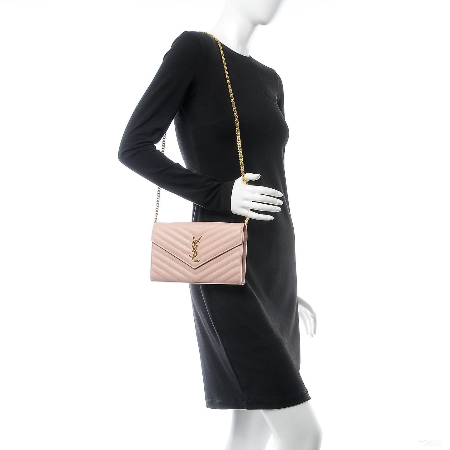 Grain De Poudre Matelasse Chevron Monogram Chain Wallet Pale Pink
