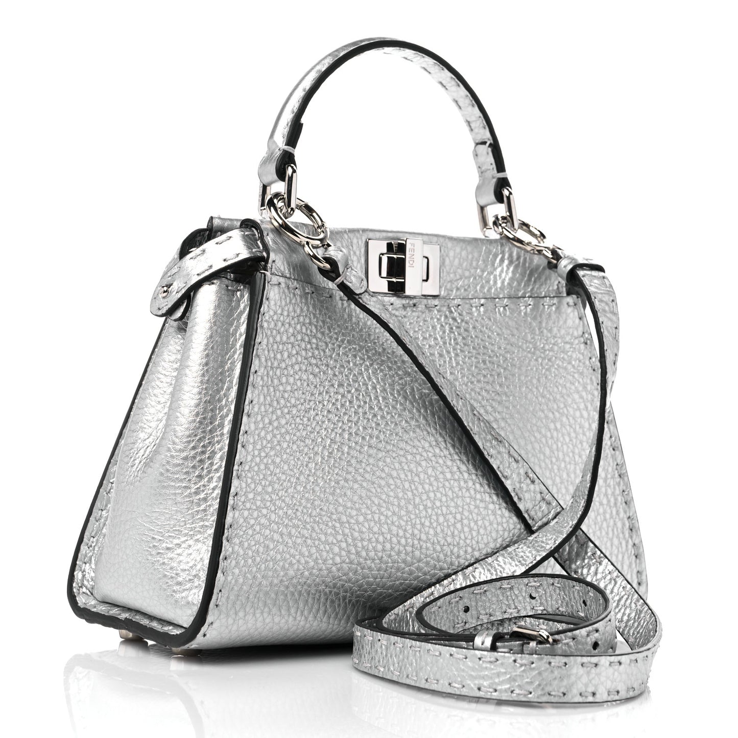 Cuoio Romano Lux Selleria Mini Peekaboo Iconic Satchel Argento