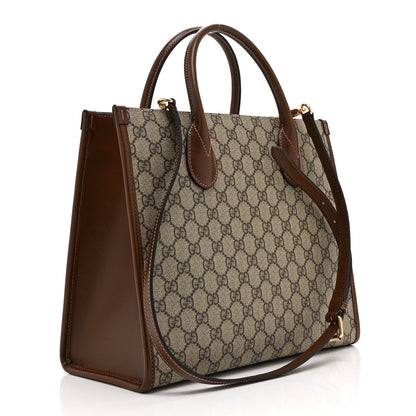 Gucci GG Supreme Monogram Azalea Calfskin Small Retro Interlocking G Tote Bag Beige Ebony Brown Sugar 3 of 10
