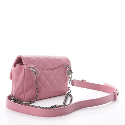 Chanel Shiny Goatskin Quilted Small Double Carry Waist Chain Flap Pink 2 of 9