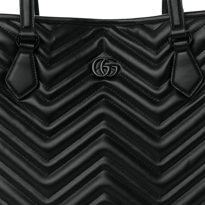 Gucci Calfskin Matelasse Monochrome Large GG Marmont Tote Bag Black 8 of 10