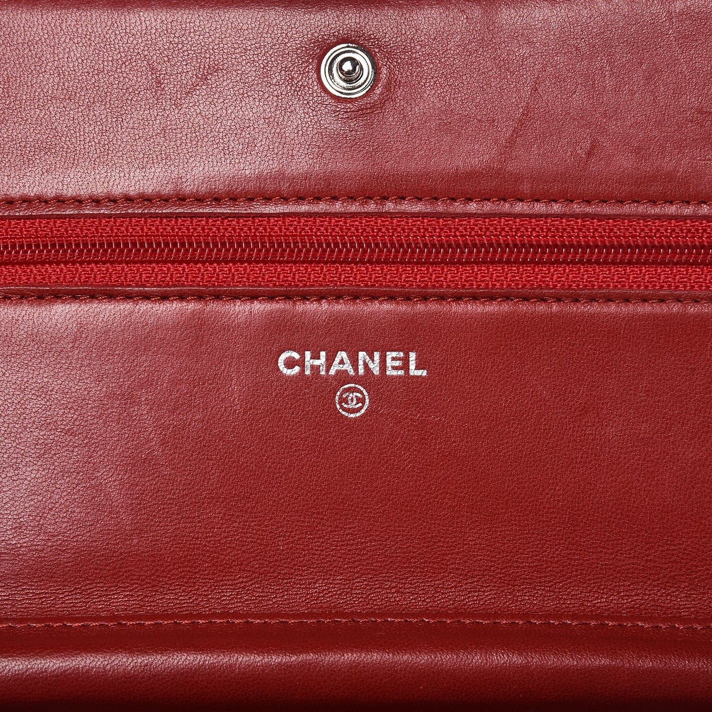 Lambskin Camellia Embossed Wallet On Chain WOC Dark Red