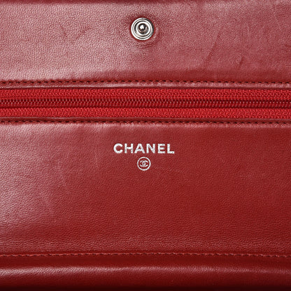 Chanel Lambskin Camellia Embossed Wallet On Chain WOC Dark Red 6 of 18