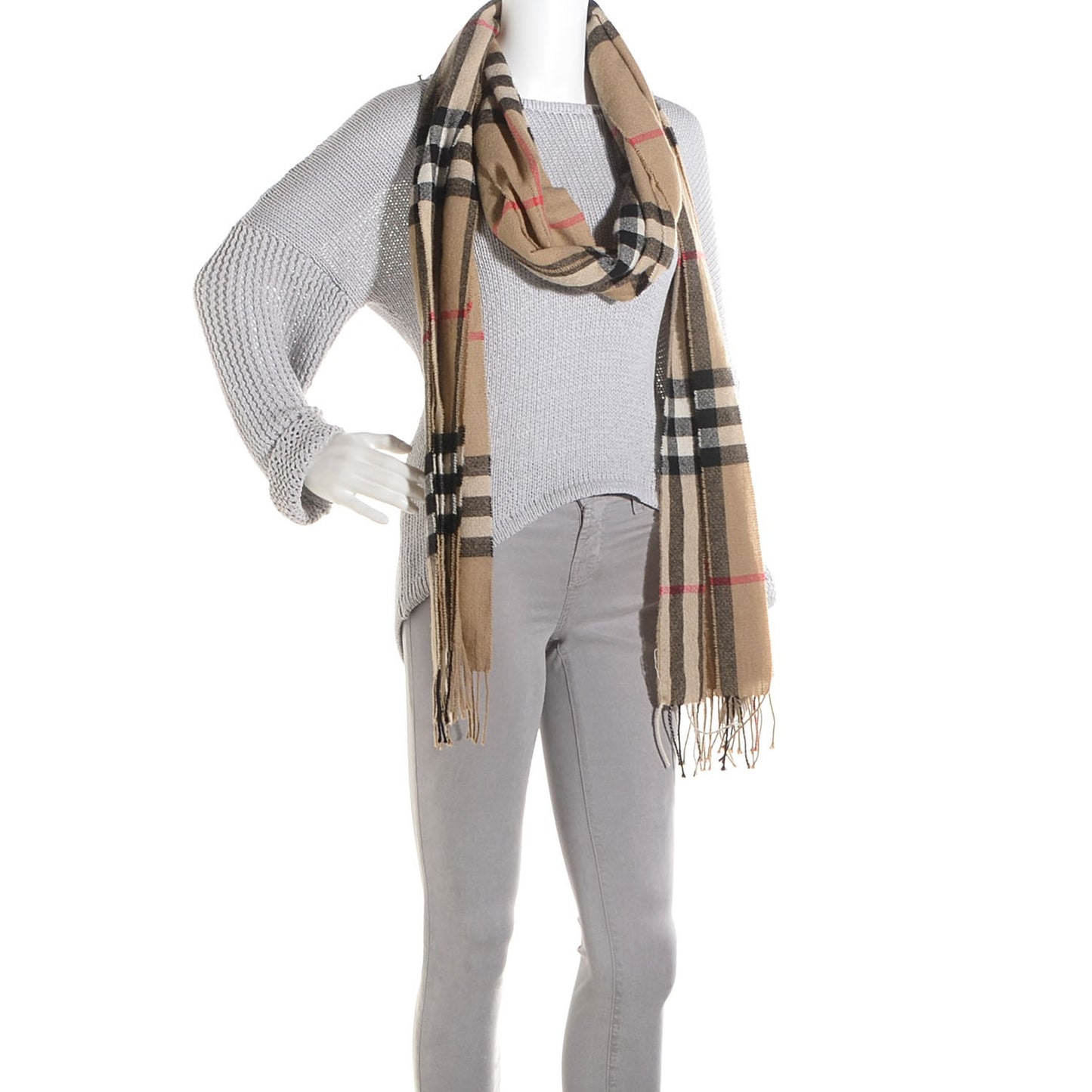 Cashmere House Check Fringe Scarf