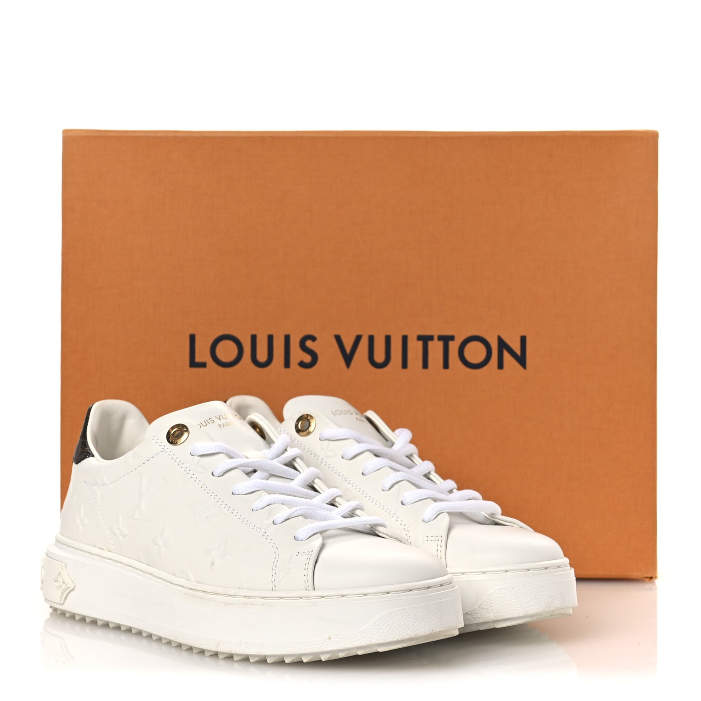 Lambskin Embossed Monogram Time Out Sneakers 37.5 White