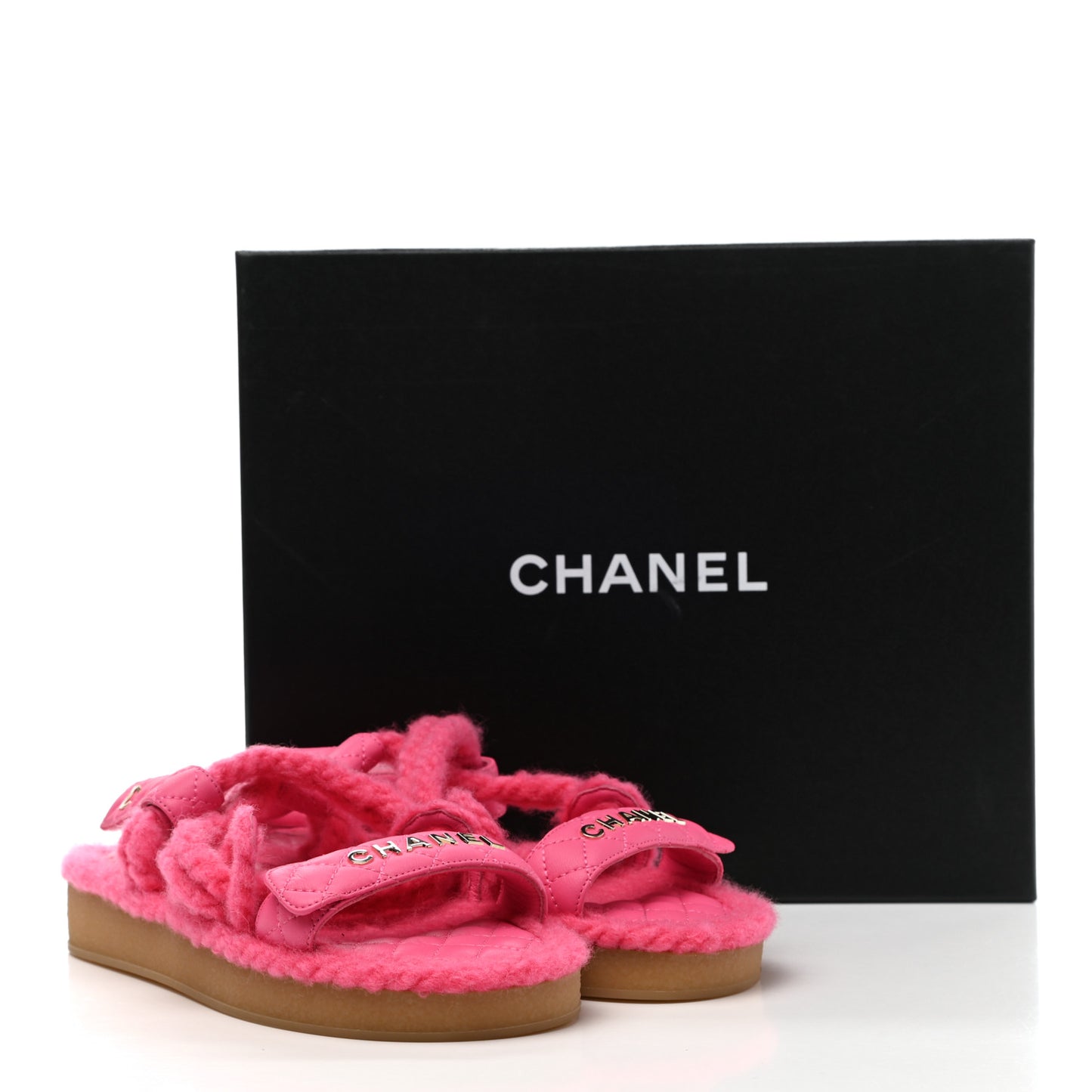 Cord Lambskin Quilted Logo Sandals 37 Pink