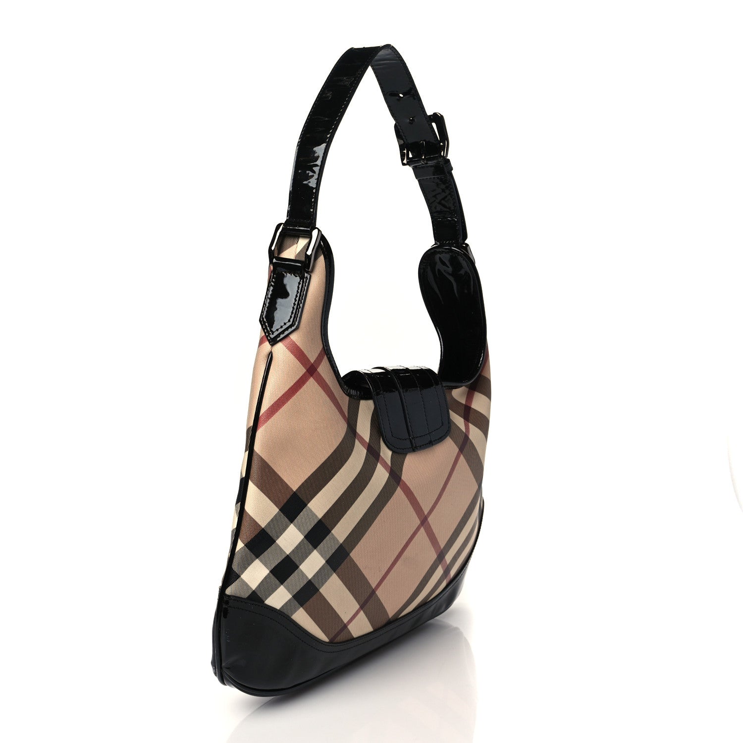 Burberry Patent Nova Check Brook Hobo Black 3 of 9