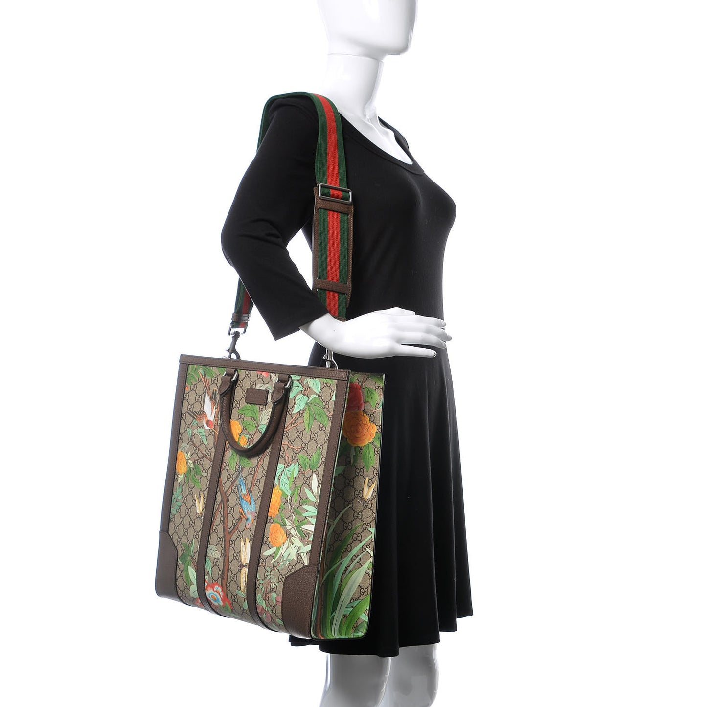 GG Supreme Monogram Tian Web Vertical Tote Beige Multicolor New Acero