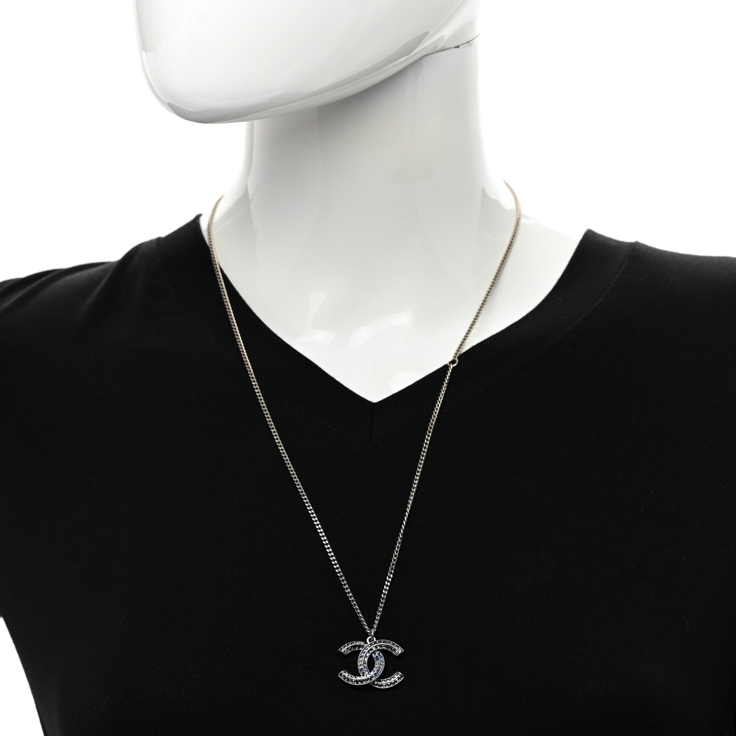 Chanel Crystal Baguette CC Necklace Blue 2 of 4