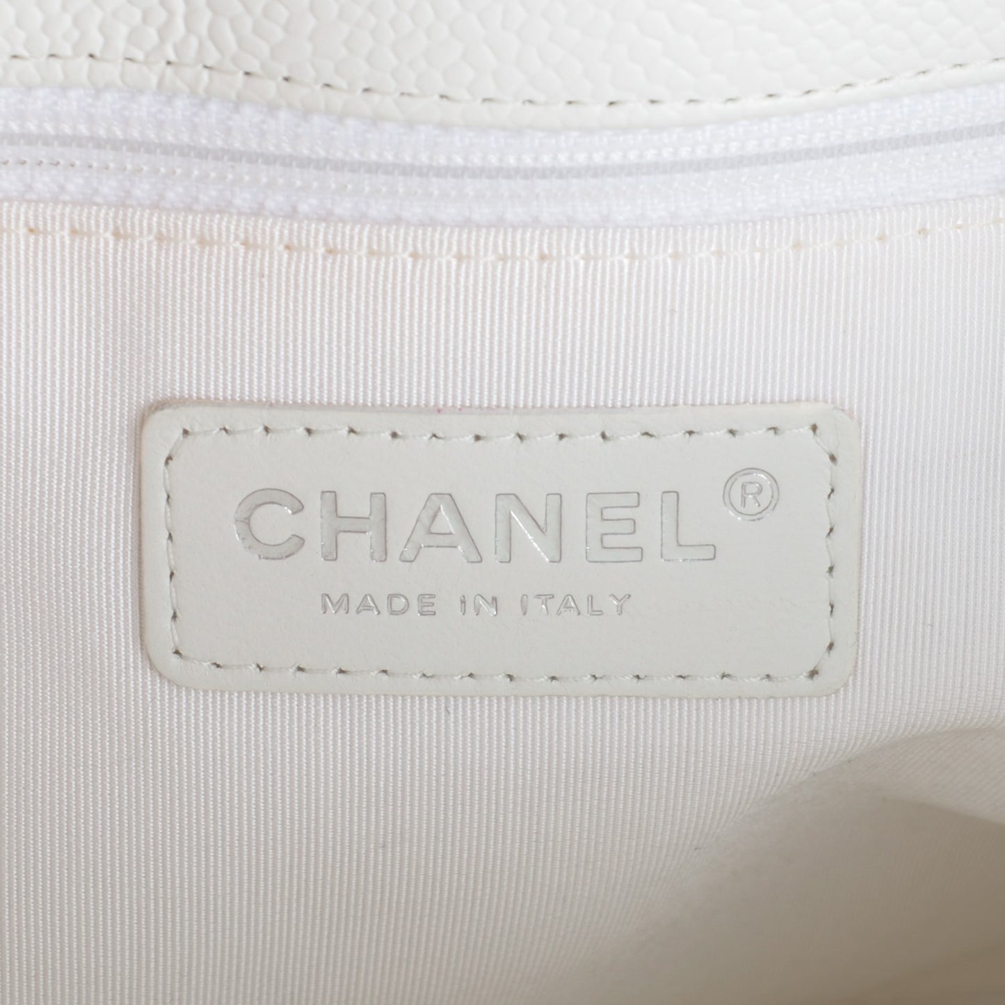 Caviar Quilted Petit Shopping Tote PST White