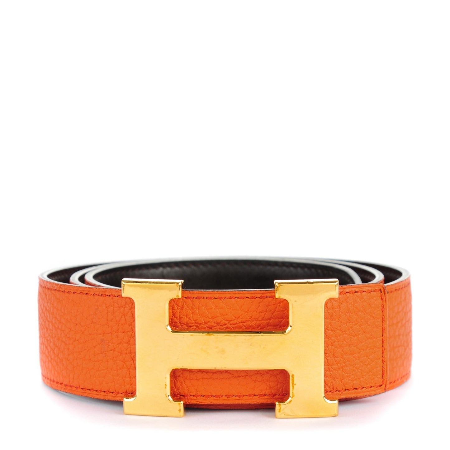 Togo Box 32mm H Belt 80 Orange Chocolate